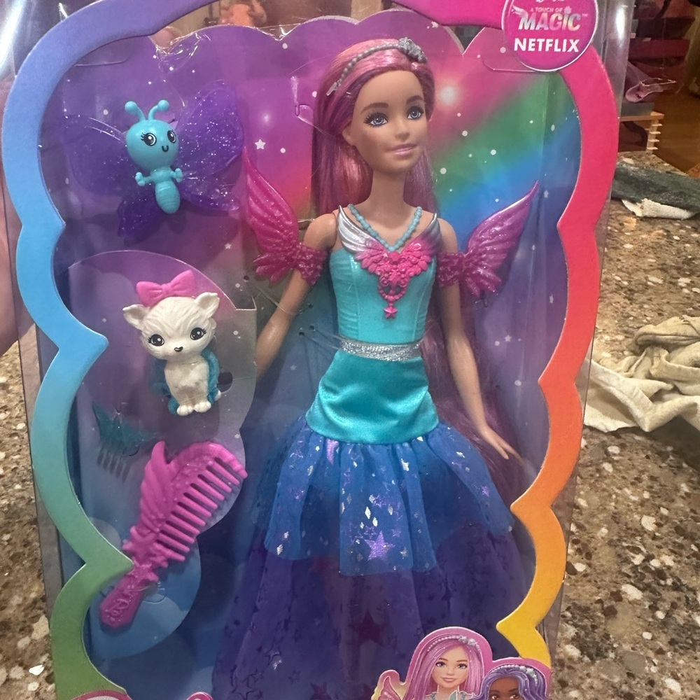 Barbie “A Touch of Magic” Fairy Doll in Turquoise & Purple Outfit with Pets